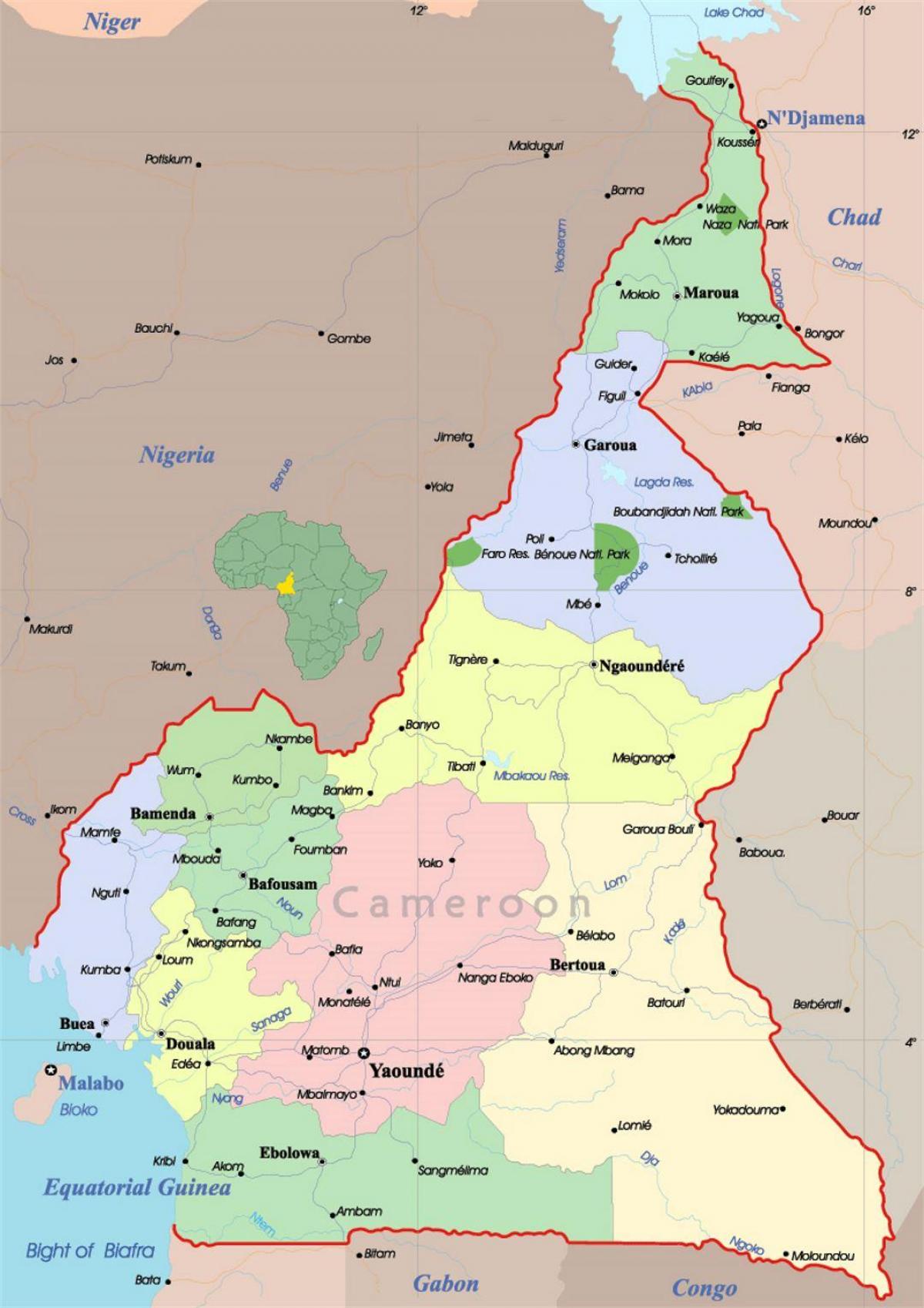 Kamerun kart med byer