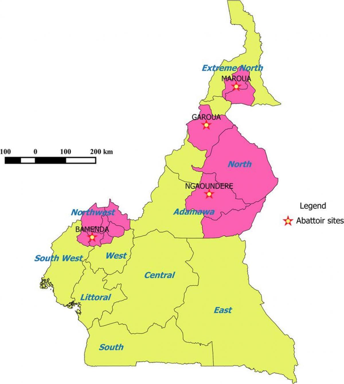 Kamerun viser regioner kart